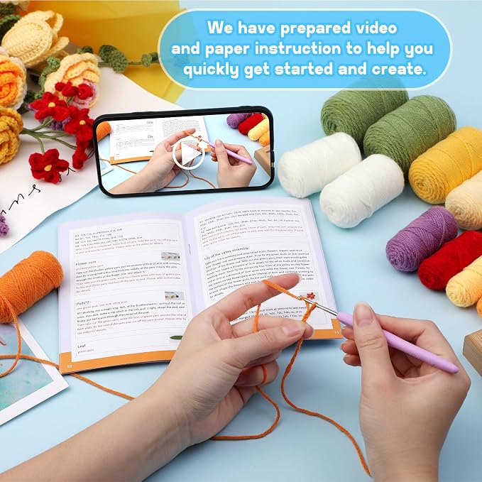 Iuuidu Crochet Kit for Beginners, Flower Bouquet Crochet Kit Rose