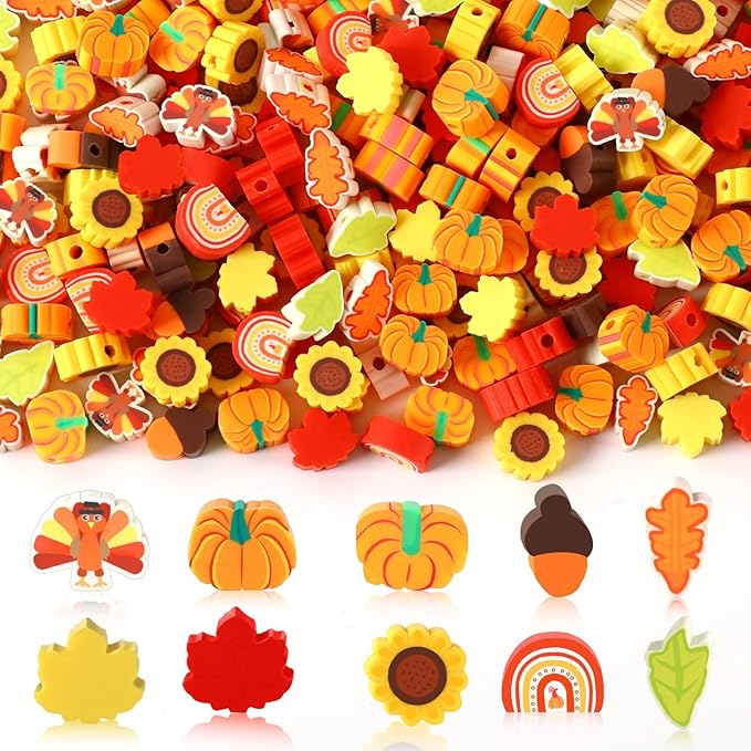 Augshy 300Pcs Fall Polymer Clay Beads for Bracelets Jewelry Making