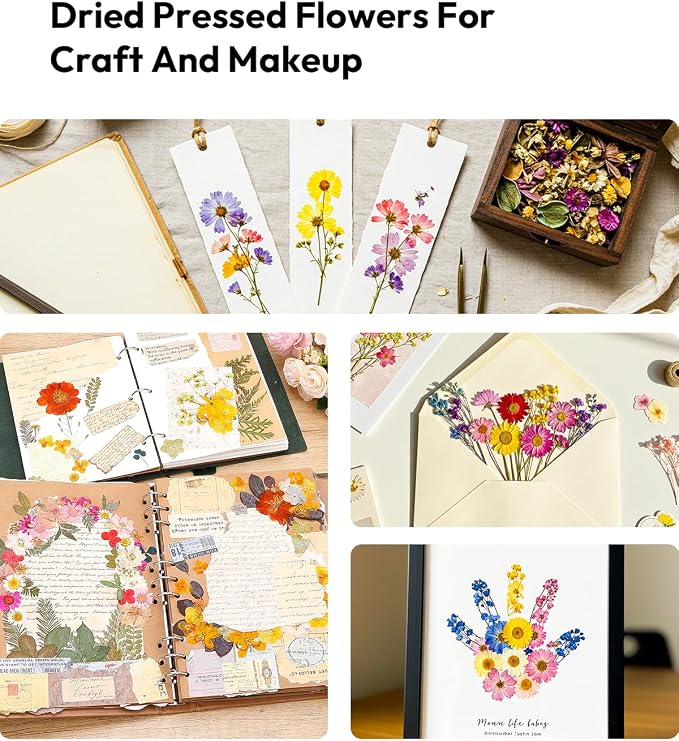 Dried Flowers, Resiners 174Pcs Pressed Flowers for Craft Colorful Real Natural Dried Flowers Dry Leaves Kit for DIY Making Crafts Resin Soap Candle Scrapbook Supplies Card Making Jewelry