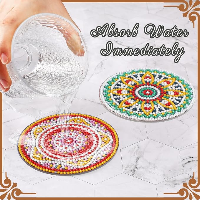 UPINS 8Pcs Mandala Diamond Art Painting Art Coasters Kits with Holder | Diamond Art Non Slip Coaster Kits,DIY with Holder crafts for Adults,Diamond Art Painting Kits Supplies for Christmas Gift
