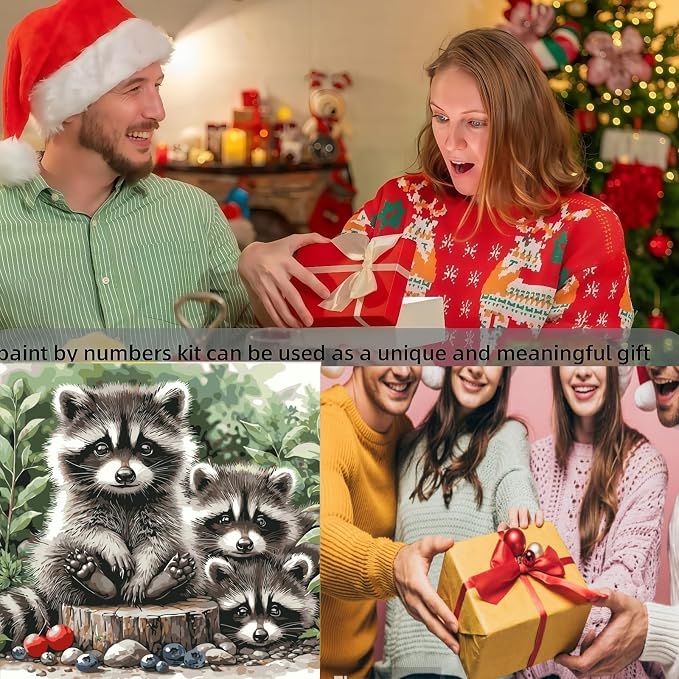 BYGFHLYW Animals Paint by Numbers Kit for Adults Beginners 16x16Inch | Raccoon Family Easy Adult Paint by Number Kits On Canvas, DIY Acrylic Oil Painting Kits for Home Wall Decor