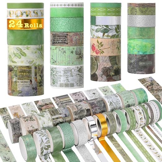 24 Rolls Flower Decorative Washi Tape Set (Secret Garden Series) | Adhesive Wahi Tape For DIY Art Crafts,Planners, Bullet Journaling,Gift Wrapping,Scrapbooking and Junk Journal Supplies