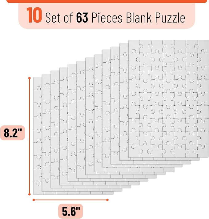 Mr. Pen- Blank Puzzle, 20 Pack, 63 Pieces/Pack, 56" x 8.2", White
