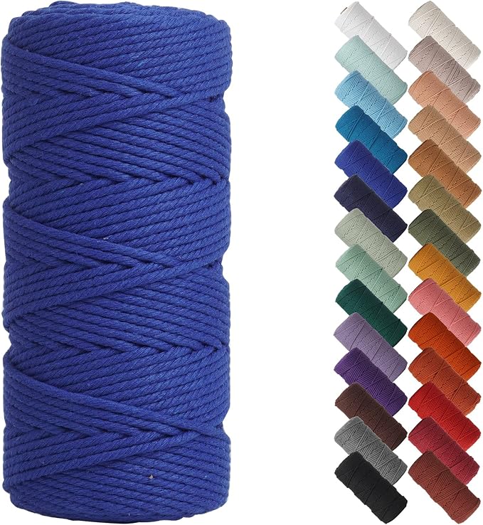 NOANTA Royal Blue Macrame Cord 3mm x 109yards, Cotton Rope Macrame Yarn | Macrame Rope Supplies, 3 Strand Twisted Cotton Yarn String, Cotton Cord for Wall Hanging, Plant Hangers, Crafts, Knitting