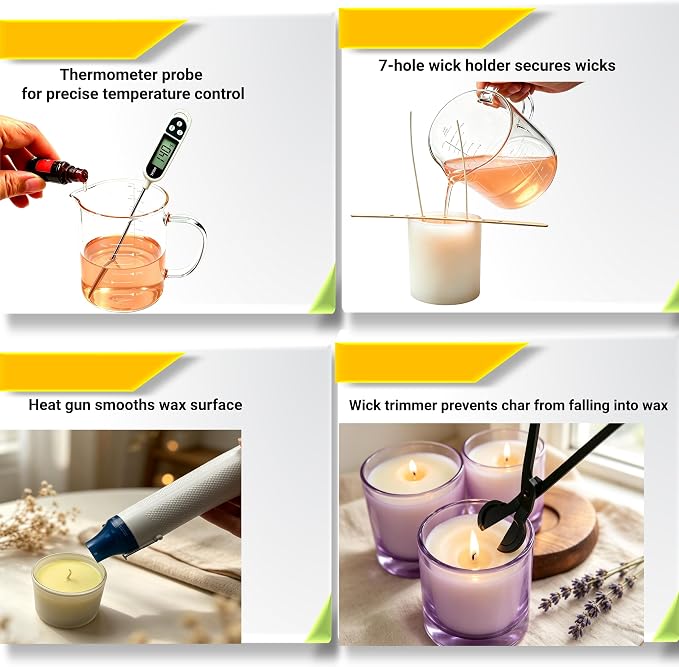 NIUQUANQU Candle Making Kit with 3Lbs Wax Melting Pot, for DIY Candle Making Supplies Craft, Including Hot Air Gun, Thermometer, Electronic Scale, Trimmer,Wicks, Fixer, Adhesive Tape,Silicone Spoon