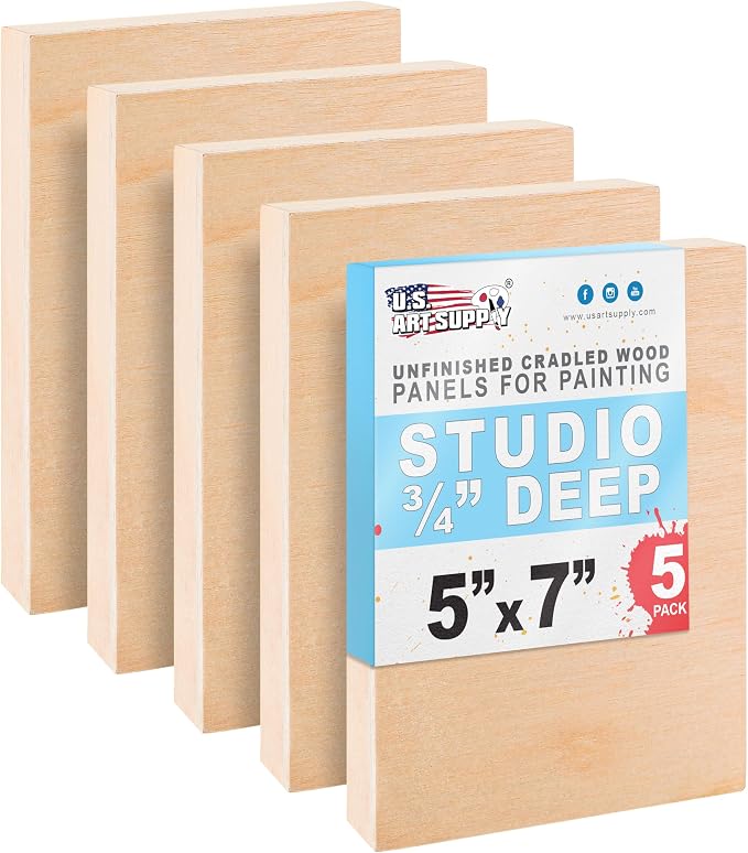 U.S. Art Supply 5" x 7" Unfinished Cradled Wood Panels for Painting