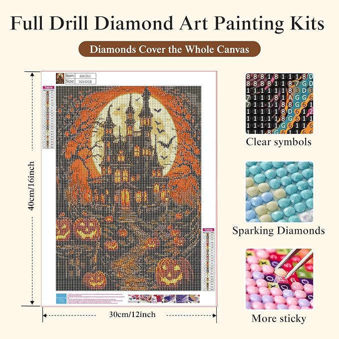 Halloween Castle Diamond Painting Kits for Adults, Pumpkin Diamond Art