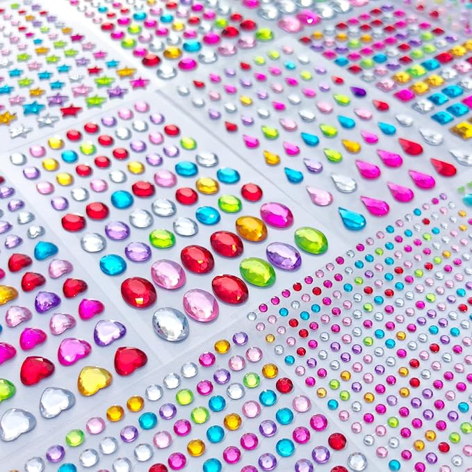 3165pcs Gem Stickers Crystal Crafts - self-Adhesive Stickers, Sticker Earrings, Children's Craft Supplies, Stickers in Various Shapes and Sizes.