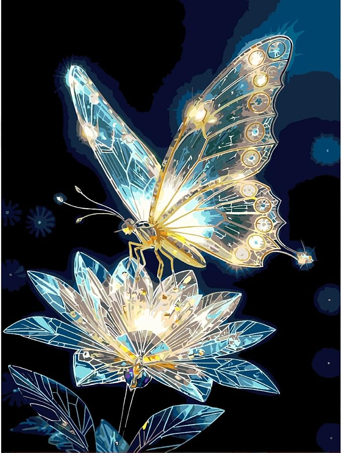 Paint by Numbers Kit for Adults,Crystal Butterfly Paint by Number 16x20 In | Paint by Number for Beginner,Adult Paint by Number,HD Color Canvas,DIY Tool Kits,Stress Relief Craft,Great Gift,Without Frame