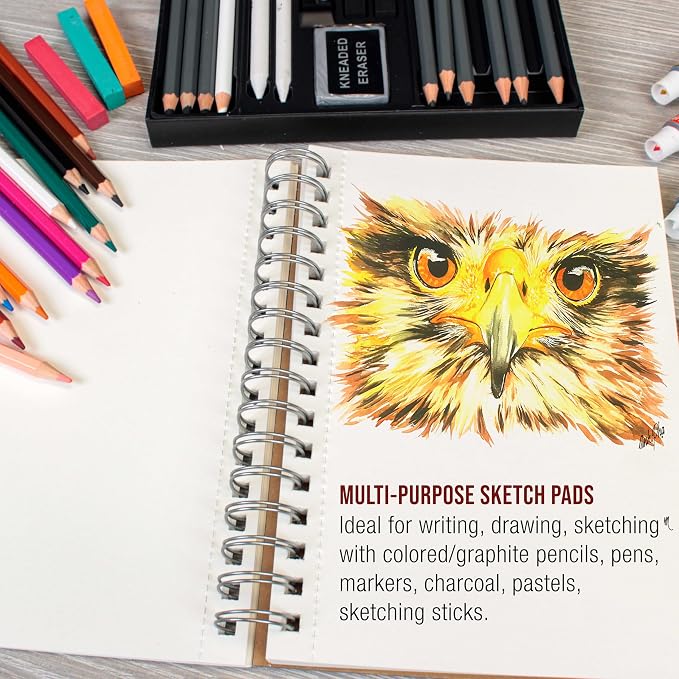 U.S. Art Supply 5.5"x8.5" Sketch Book Pad, Spiral Bound 100 Sheets, 2-Pack | 60lb (100gsm) Spiral Bound - Sketching, Drawing Acid-Free Paper - Sketch Pads For Adults, Students: Colored Pencils, Charcoal