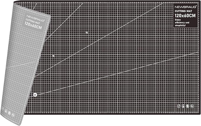 NEWBRAUG 23'' × 47'' Large Self Healing Cutting Double Sided 5-Ply Mat, Big Cutting Board for Rotary Cutting, Quilting, Sewing, Craft, Fabric & Scrapbooking(Gray/Black)