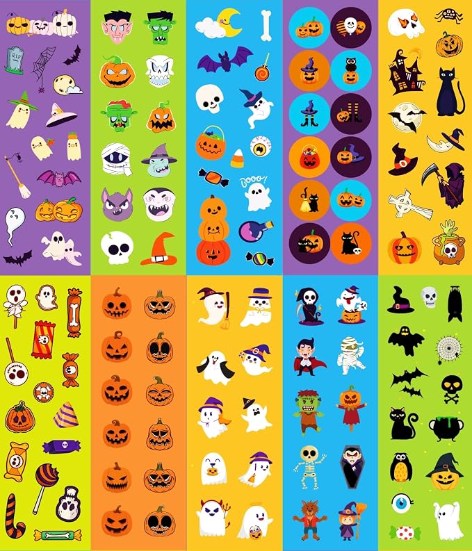 100 Sheets Halloween Stickers for Kids(Over 1250pcs), Cute Halloween Stickers Bulk for Pumpkin Party Favors Decoration Gifts Treat Bags Goodie Bags Filler