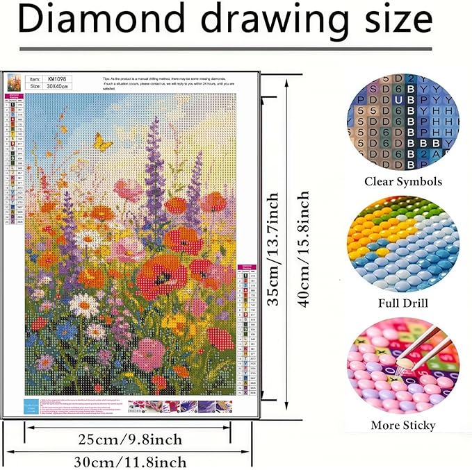 5D Flower Diamond Painting Kits for Adults, Wildflower Diamond Art Kit | DIY Round Crystal Diamond Dot Paint by Number for Floral Wall Decor Present 12x16Inch