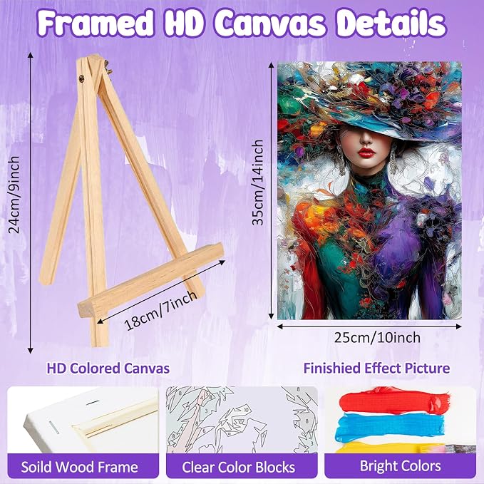 MAXBYE Colorful Women Framed Paint by Numbers Kits for Adults with Wooden Easel, Easy Adult Paint by Number Kits on Canvas, DIY Oil Paintings for Beginners Gift Home Wall Decor 10×14 Inch