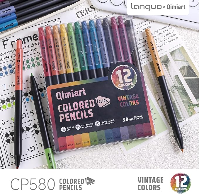languo Mechanical Colored Pencils, 12PCS Vintage Colors with Sharpener