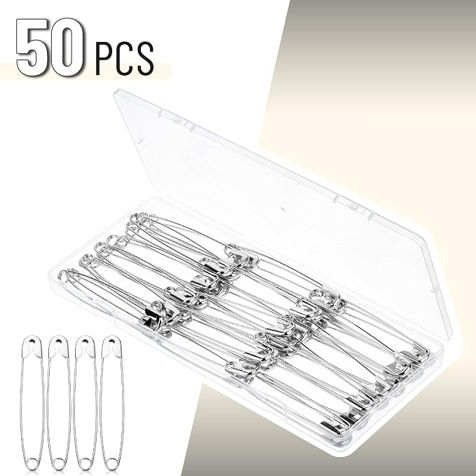 Mr. Pen- Large Safety Pins, 3.3 Inch, 50 Pack, Silver