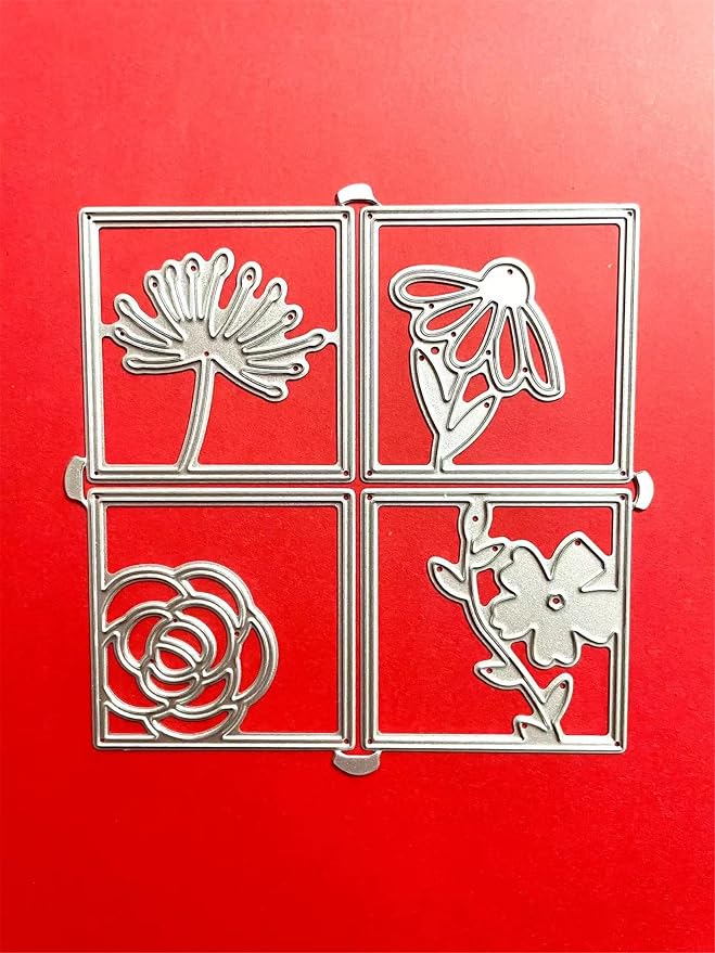 Scrapbooking Die-Cuts, Strips Frame Metal Cutting Dies for Card Making, Paper Craft Punch Template, Background Embossing Stencils, DIY Album Décor (Square Flowers)