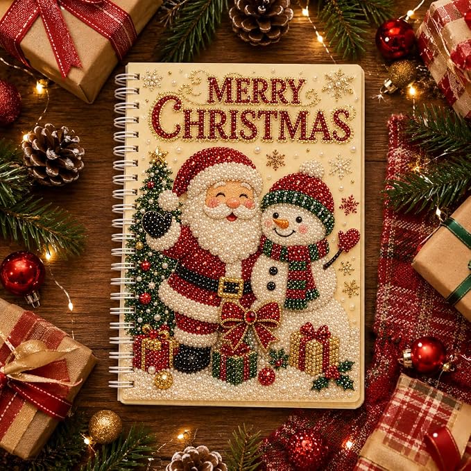 100 Pages DIY Christmas Pearl Diamond Art Painting Notebook，Style F