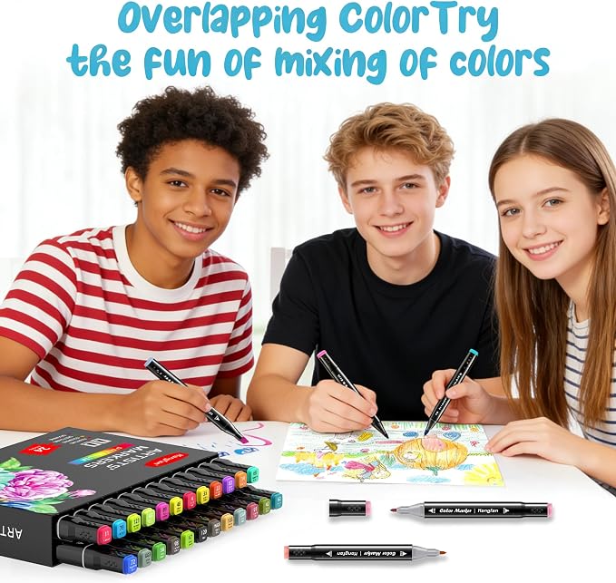 24 Colors Alcohol Markers, Dual Tip Art Markers, Perfect for Beginner, Drawing, Sketching, Illustration