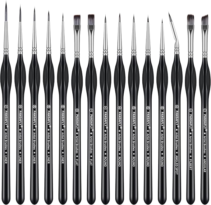 PANDAFLY Detail Paint Brushes Set for Fine Detailing & Art Painting, 15pcs | Miniature Paint Brush Set with Triangular Handles - for Acrylic, Watercolor, Oil, Models, Face, Figurine & Paint by Number