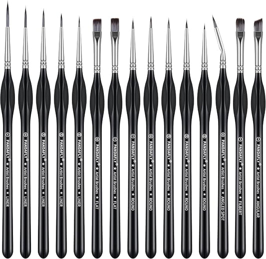 PANDAFLY Detail Paint Brushes Set for Fine Detailing & Art Painting, 15pcs | Miniature Paint Brush Set with Triangular Handles - for Acrylic, Watercolor, Oil, Models, Face, Figurine & Paint by Number