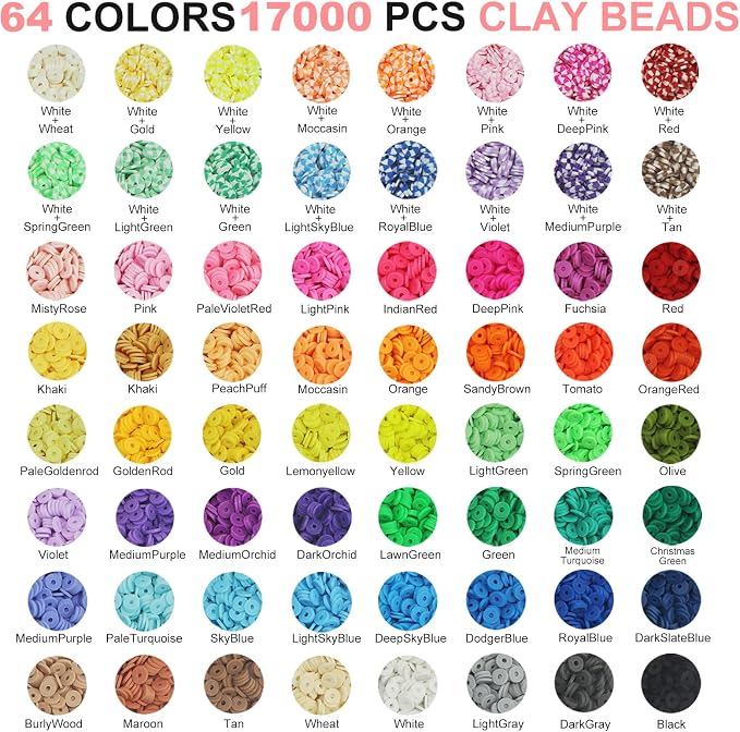 Redtwo 18000 Pcs Clay Beads Bracelet Making Kit, 4 Boxes 64 Colors Flat Polymer Heishi Jewelry with Gift Pack, Friendship Bracelet for Girls Ages 8-12 | 4 Boxes 64 Colors Beads Set for Friendship Jewelry Making Kit with Charms, Crafts Gifts for Girls A...