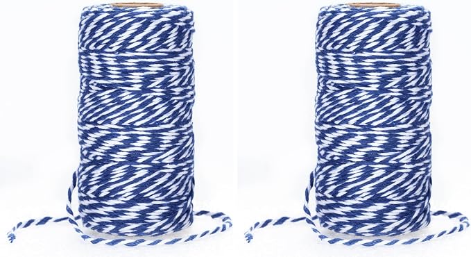 jijAcraft Blue and White Twine String, 328 Feet Christmas Bakers Twine String, 2MM Heavy Duty Packing String for DIY Crafts, Christmas Decoration, Gift Wrapping, Craft Wrapping (Pack of 2)