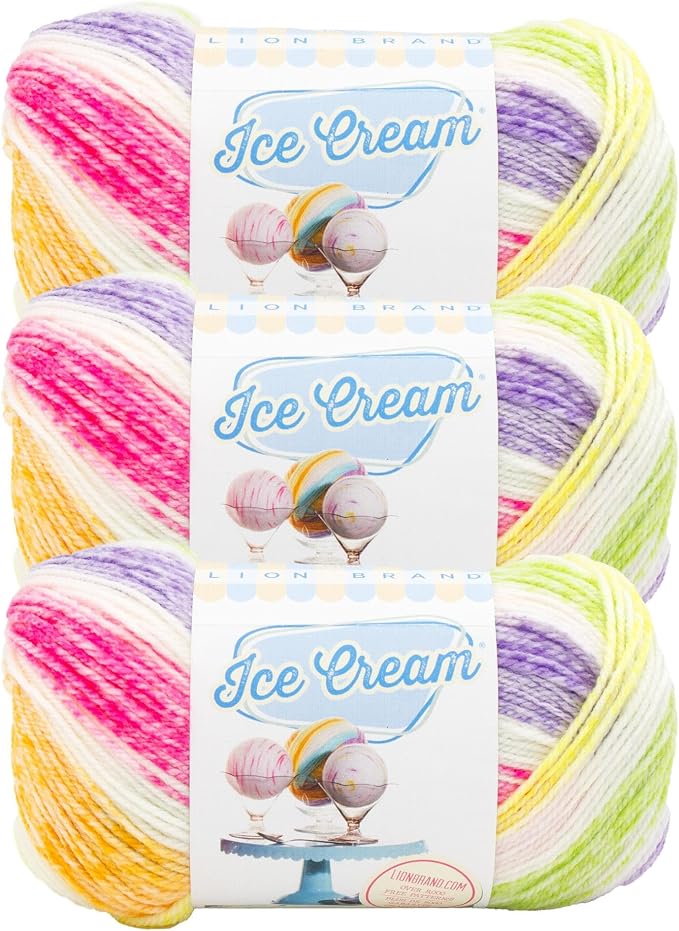 Lion Brand Yarn, Ice Cream Crochet Yarn, Passion Fruit, Multicolor, 3 Pack