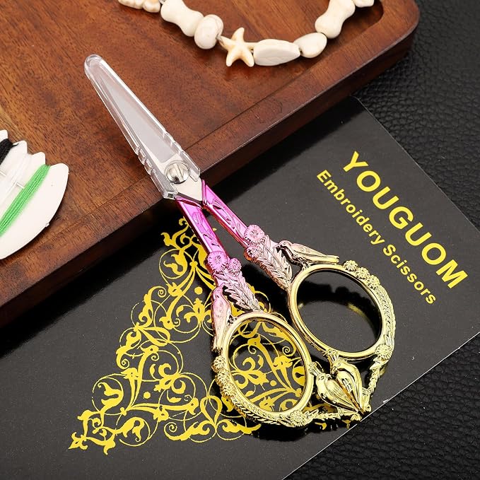 YOUGUOM Sewing Embroidery Scissors, Small Precision Shears | 4.6in, Pink, Sharp Tip for Craft, Needlework, Cross Stitch, Yarn, Paper, Thread Cutting, Cute Bird DIY Kit, with Cover