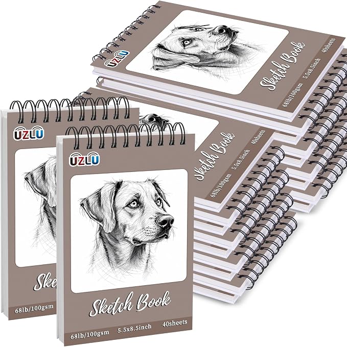 UZLU 20 Pcs Sketch Books Bulk 5.5 x 8.5 in 800 Sheets Top Spiral Bound Sketch Pad Drawing Paper 40 Sheets Each Acid Free Mixed Media Sketchbook 68lb/100gsm Art Supplies for Beginner Artist