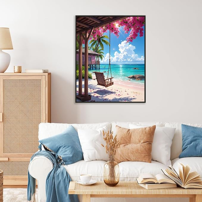 Paint by Numbers Kit for Adults, Tropical Beach Number Painting Canvas Kit | DIY Acrylic Painting Set for Beginners, Stress Relief Relaxing Craft, Home Wall Decor, Holiday Gift for Adults, 16x20 Inch