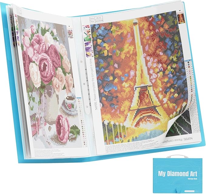 ARTDOT A2 Storage Book for Diamond Art Kits, Diamond Art Portfolio Folder with 30 Pocket Slevees Protectors (39.7 x 56cm)
