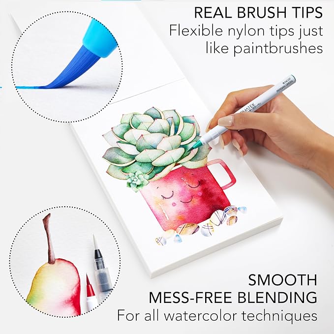 CHROMATEK 30 Watercolor Brush Pens | 15 Page Tutorial Pad & Online Video Series | Brush Tips | Vivid, Blendable Professional Artist Quality | 27 Colors | 3 Aquapens | Complete Water Color Painting Set