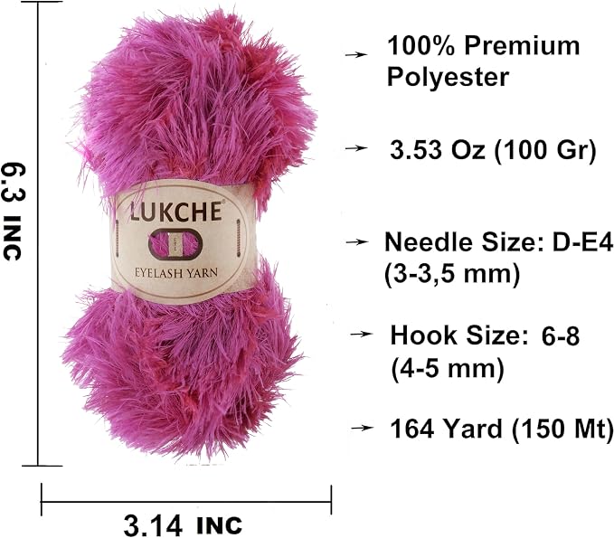 Eyelash Fun Fur Yarn Premium 100% Polyester 164 Yds (150 Mt), 3.53 Oz (100 Gr) Colorful Crochet Yarn Dıy Hand Knitting. (Neon Pink, 1 Skein)