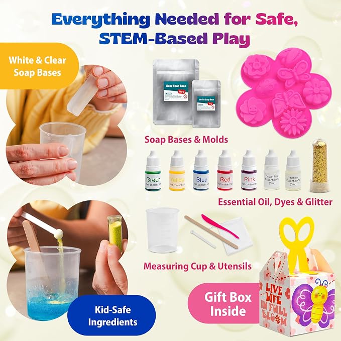 Pinwheel Crafts DIY Soap Making Kit for Kids Ages 5-12, 16 Flower Molds