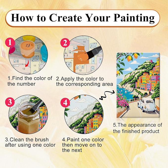 SparkGlow Landscape Paint by Numbers Kit for Adults with Frame, 8×12 Inch | Paint by Number with Easel, HD Canvas, Rich Colors, Number Painting for Gift, Home Decoration, Relax and Fun