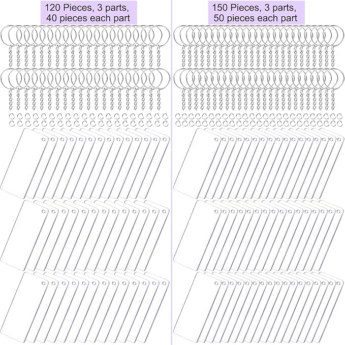 Duufin 120 Pcs Rectangle Acrylic Keychain Blanks Set for DIY and Craft
