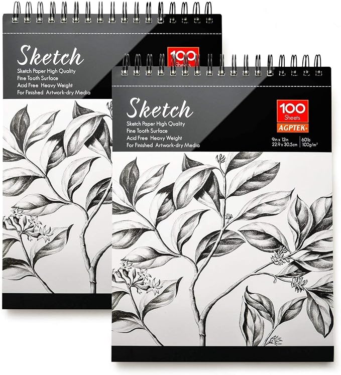 AGPtEK Sketch Book 9 X 12, Art Drawing Pad, 100 Sheets, 2 Pack | 60lb/100g, Sketchbook, Sketch Pads for Drawing