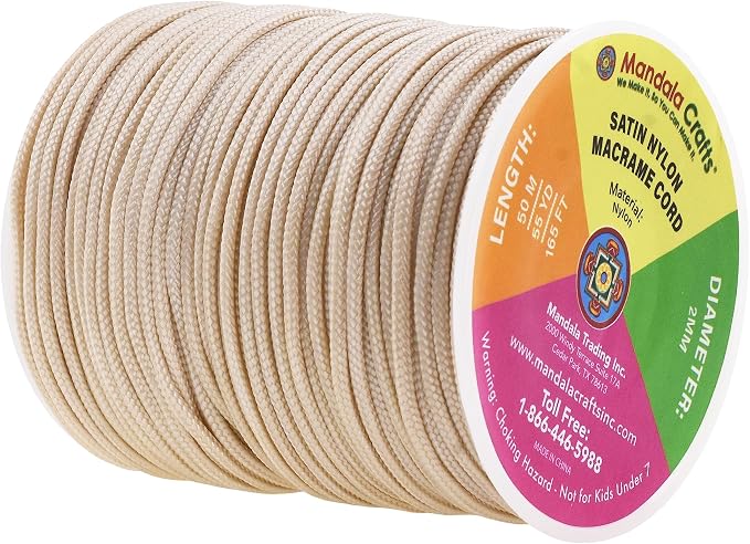Mandala Crafts 2mm Champagne Rattail Nylon Satin Cord for Jewelry Making