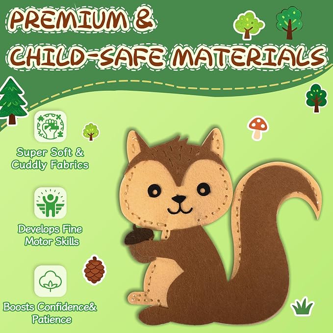 GOASION Sewing Kit for Kids, 12 Pcs Woodland Animals Craft Set, Ages 5+