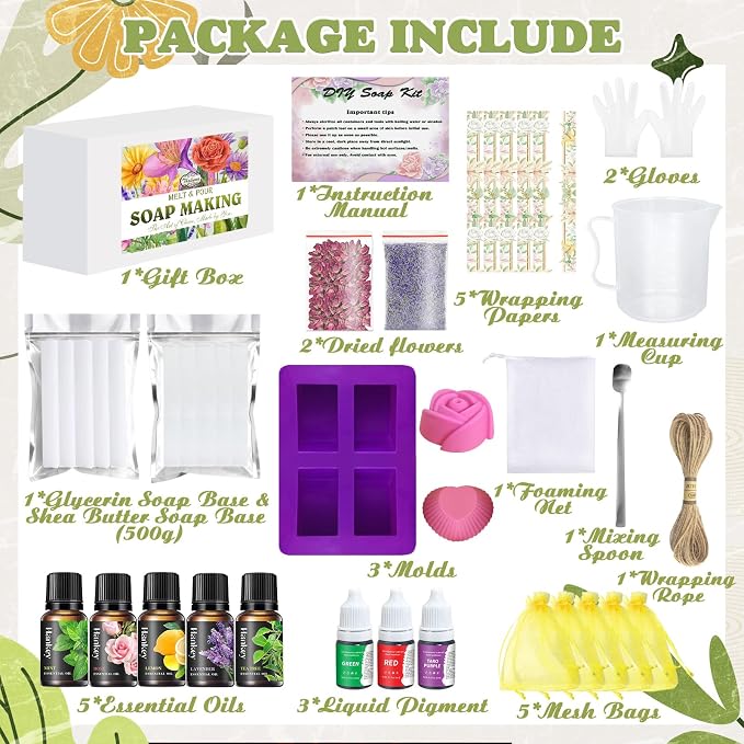 THALUNA Soap Making Kit, Soap Making Kit for Adults - Shea Butter Glycerin Melt and Pour Soap Base, Molds, Dye, Fragrances, Dried Flowers, DIY Craft for Kids Beginners Girls, Gift Boxes for Women