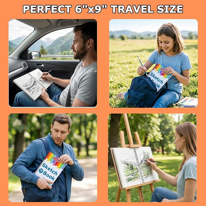 6" x 9" Sketch Pad for Kids, 3-Pack 50 Sheets Sketch Book Drawing Pad | Spiral Bound Drawing Pad for Kids, Acid Free Artist Drawing Book Paper, Sketch Paper for Drawing Coloring Sketching
