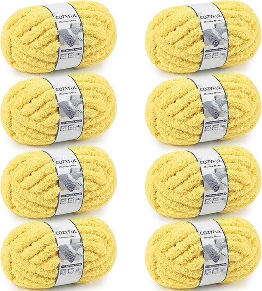 Cozyful Chunky Yarn for Hand Knitting - #10 Chunky Chenille Yarn, Jumbo Big Thick Chunky Yarns for Crocheting, Super Bulky Chunky Knit Blanket Yarns, 8 Skein (22 yds 8 oz Each Skein), Yellow
