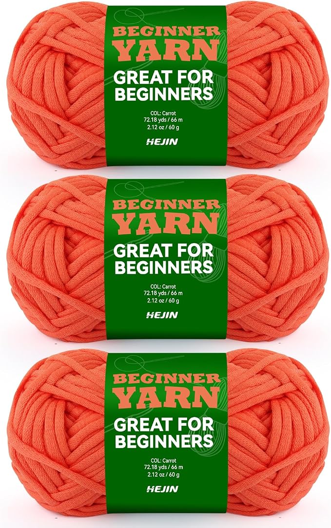 3x60g Carrot Yarn for Crocheting and Knitting;3x66m (72yds) Cotton Yarn for Beginners with Easy-to-See Stitches;Worsted-Weight Medium #4;Cotton-Nylon Blend Yarn for Beginners Crochet Kit Making
