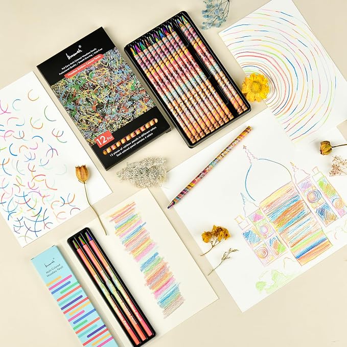 Brusarth 3 Pack Woodless Full Core 8-in-1 Rainbow Colored Pencils | For drawing and coloring, art supplies for artists and kids, ideal holiday and Easter gift choices