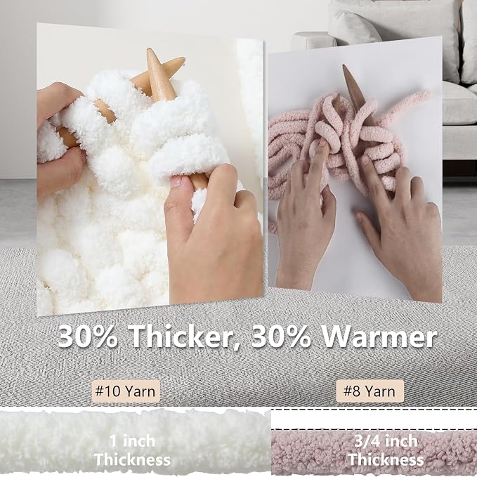 Cozyful Chunky Yarn for Hand Knitting - #10 Chunky Chenille Yarn, Jumbo Big Thick Chunky Yarns for Crocheting, Super Bulky Chunky Knit Blanket Yarns, 8 Skein (22yd, 8oz/Skein), Cream & Khaki