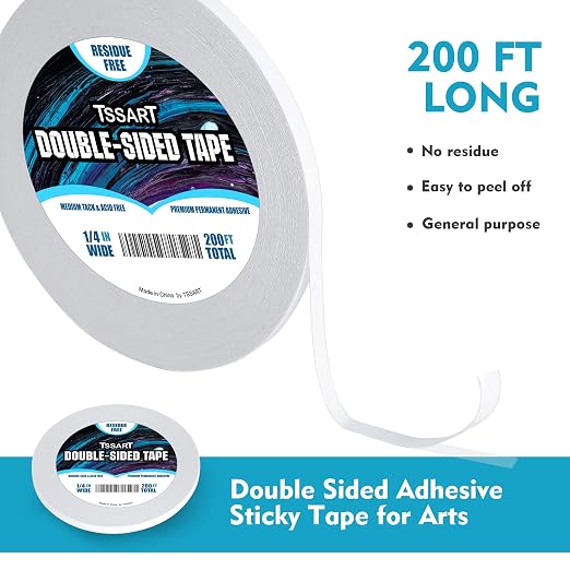 Ultra-Thin Permanent Double-Sided Tape - Double Sided Adhesive Sticky Tape for Arts, Crafts, Photography, Scrapbooking, Tear-by-Hand - Acid Free 1/4 Inch Wide 200FT Long Total