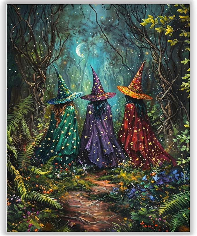 HITO Halloween Paint by Numbers Kit for Adults Witch 16x20 Inch Frameless | Halloween Paint by Numbers for Adults Beginner, Witch Paint by Numbers for Gift Home Wall Decor