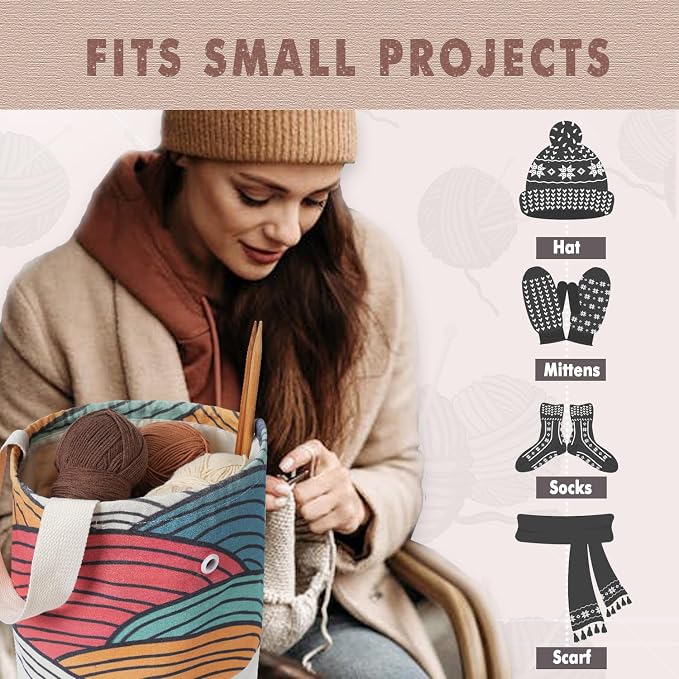 TOGETRUE Yarn Bag, Knitting Crochet Bag, Portable Yarn Storage Bags Organizer for Crocheting Project, Store Skein Ball, Short Knitting Needle (Medium, Color Arc)