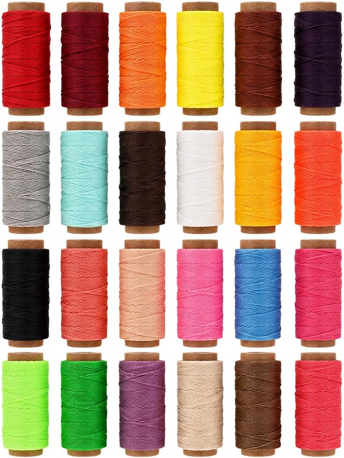 Mandala Crafts 0.55mm 24 Assorted Colors Leather Sewing Round Waxed Thread
